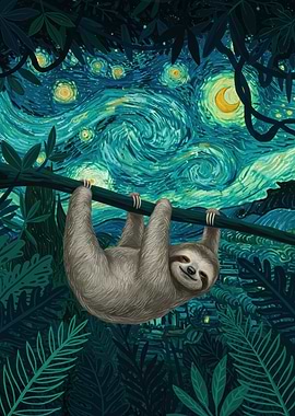 Sloth in Starry Night Jungle