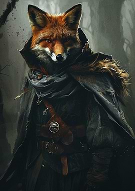 Anthropomorphic Fox Warrior in Dark Attire