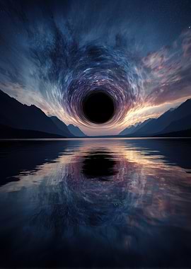 Black Hole Over Water Reflection Landscape