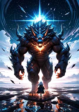 Monster and Girl on a Shore