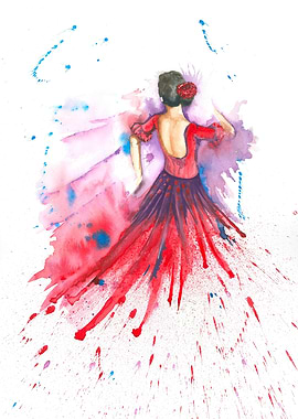 Watercolor Flamenco Dancer in Red Dress