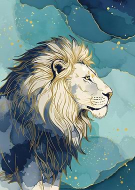 Lion Portrait with Abstract Watercolor Background