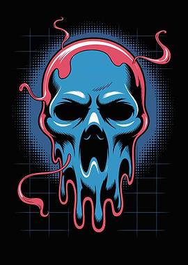 Melting Blue Skull with Pink Outline