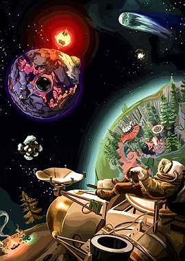 Astronaut in Space with Planets