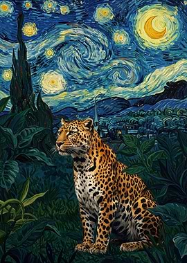 Leopard in Starry Night Style