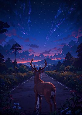 Deer on Road at Night