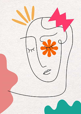 Abstract Face with Flower and Crown