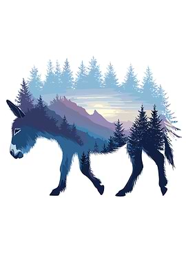 Donkey Silhouette with Mountain Landscape