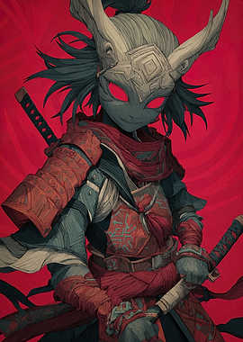 Alien Samurai Warrior with Red Eyes