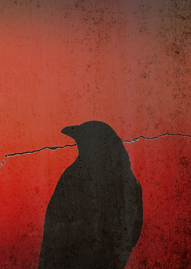 Raven Silhouette on Red Textured Background