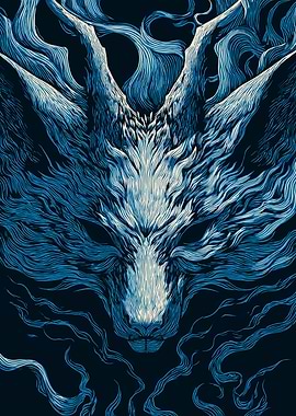 Stylized Blue Wolf Head Illustration