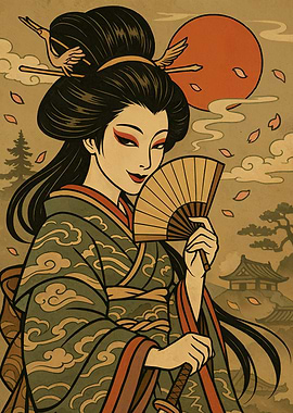 Geisha with Fan and Sword