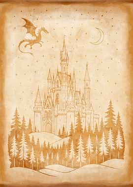 Fantasy Realms Parchment: Castle and Dragon