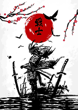 Samurai Warrior with Rising Sun Art