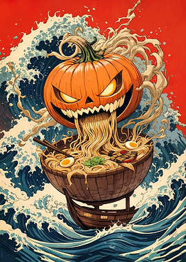 Halloween Pumpkin Ramen Ukiyo-e