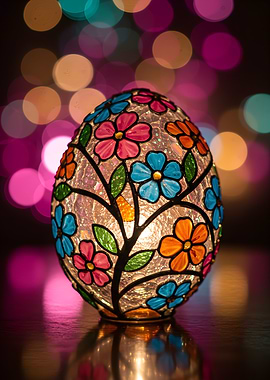Floral Egg Lamp with Bokeh Background