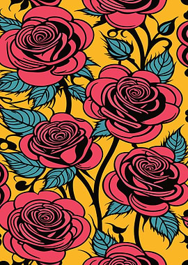 Floral Pattern with Roses and Leaves