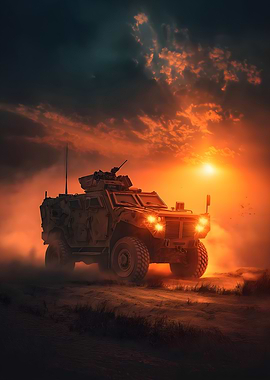 Military Vehicle at Sunset