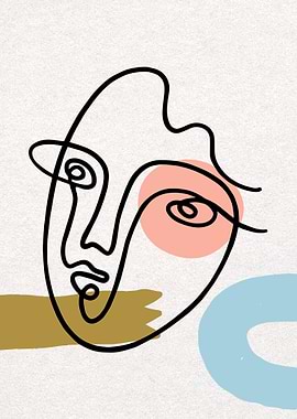 Abstract Line Art Face with Shapes