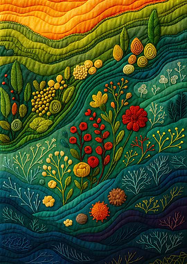 Embroidered Floral Landscape