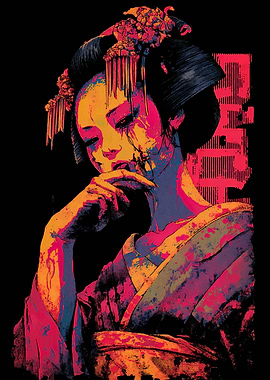 Colorful Geisha Portrait with Text