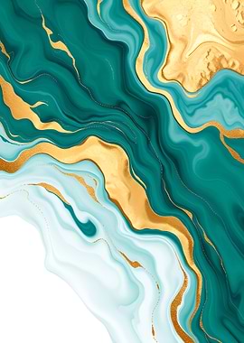 Abstract Teal and Gold Fluid Art