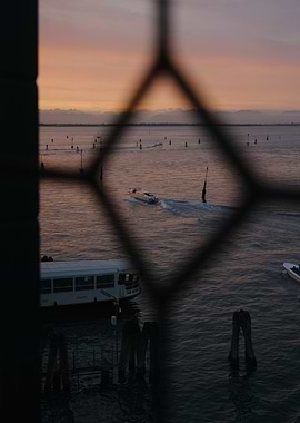 Venice Sunset Through Window
