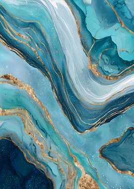 Abstract Blue and Gold Fluid Art