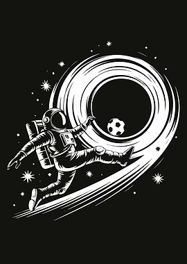 Astronaut Kicking Soccer Ball in Space