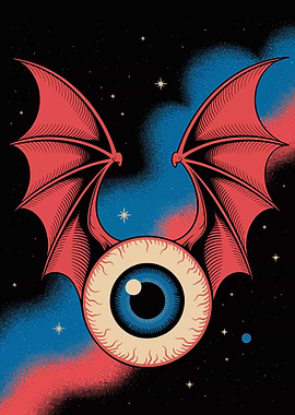 Winged Eyeball in Space Illustration