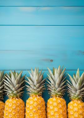 Pineapples Blue Background