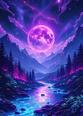 Moonlit Mountain Landscape