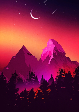 Mountain Landscape Moon