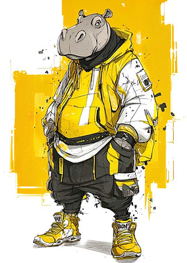 Hip Hop Hippo in Yellow Outfit