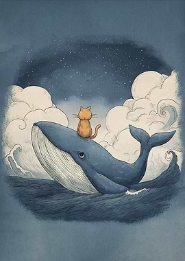 Cat riding a whale