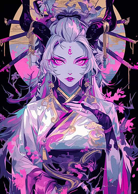 Horned Woman in Kimono Digital Art