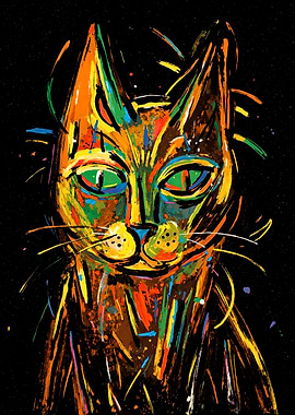 Colorful Abstract Cat Portrait