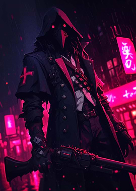 Cyberpunk Plague Doctor with Rifle