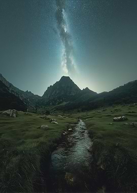 Mountain Stream Under Milky Way