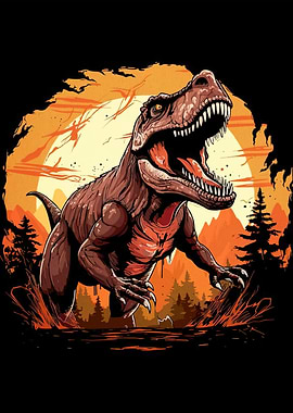 Roaring T-Rex Sunset Landscape