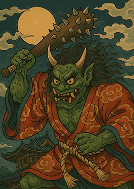 Japanese Oni with Kanabo Illustration