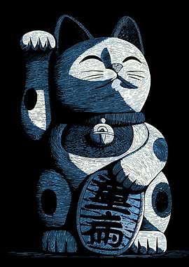 Blue Maneki Neko Illustration