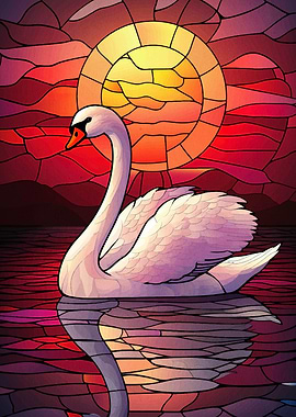 Swan in Stained Glass Sunset
