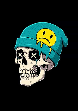 Sad Skull with Beanie Illustration