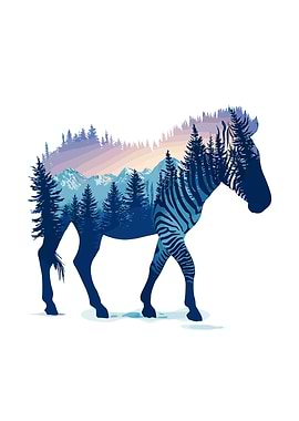 Zebra Silhouette with Mountain Landscape