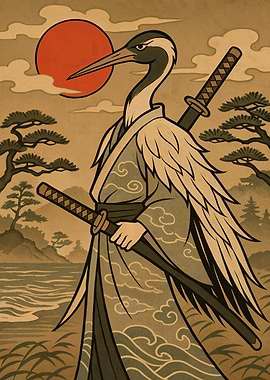 Crane Samurai with Katana