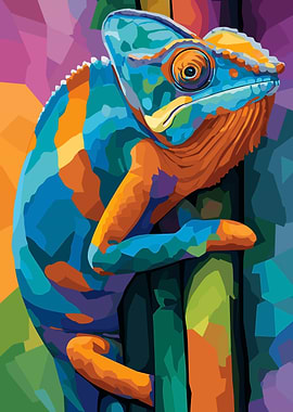 Colorful Chameleon on Branch Illustration