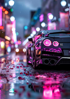 Nissan GT-R in Neon Cityscape