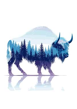 Bison and Forest Double Exposure Art