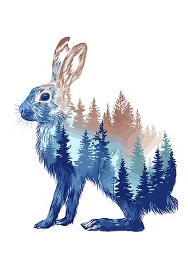 Hare and Forest Double Exposure Art